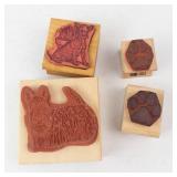 Wooden Animal Stamp Set - Dog Cat Outlines with Paw Print Blocks & Bone Handle