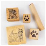 Wooden Animal Stamp Set - Dog Cat Outlines with Paw Print Blocks & Bone Handle