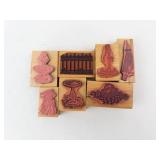 Garden Motifs Rubber Stamp Set - Wood Mounted Stamps (8 Pieces)