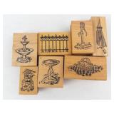 Garden Motifs Rubber Stamp Set - Wood Mounted Stamps (8 Pieces)