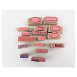 Rubber Stamp Set on Wood Blocks - Pink Rubber, Speech Bubbles & Word Phrases