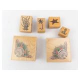Nautical Rubber Stamp Set - Seaweed, Palm, Starfish, Anchor, Shell Motifs (Lot of 6)