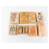 Vintage Rubber Stamp Lot - Cartoon Characters on Wood Blocks