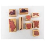 Vintage Wood Block Rubber Stamps - 9 Designs