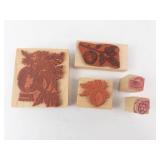 Peach Rosaceae Rubber Stamp Set - 5 Wooden Blocks