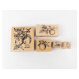 Peach Rosaceae Rubber Stamp Set - 5 Wooden Blocks