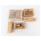 Wooden Rubber Stamp Set - House & Landscape Designs