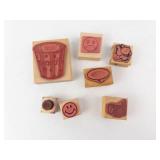 Wooden Rubber Stamp Set - Assorted Food & Emoji Designs on Blocks