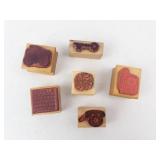 Rubber Stamp Set - 6 Assorted Wooden Blocks (Lot of 6)