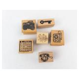 Rubber Stamp Set - 6 Assorted Wooden Blocks (Lot of 6)