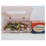 Lot of Vintage Mostly Wooden Fishing Lures & 2 Reels