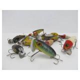 Lot of Vintage Mostly Wooden Fishing Lures & 2 Reels