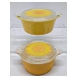 2 Vintage PYREX Sunflower Baking Dishes w/Lids