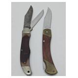 2 Old Vintage SCHRADE Larger Size Folding Knives w/Leather Cases