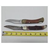 2 Old Vintage SCHRADE Larger Size Folding Knives w/Leather Cases