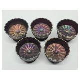 Nice Group of 5 Vintage Dugan Carnival Glass Pedestal Bowls