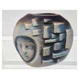 Very Cool Signed Vintage Nikos Dazelidis Ceramic Face Sculpture Vase