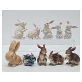 Collection of Vintage Ceramic & Glass Rabbit Figurines - Lefton etc