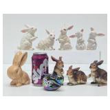 Collection of Vintage Ceramic & Glass Rabbit Figurines - Lefton etc
