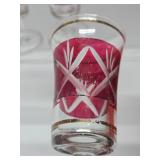 New in Box Vintage Italian Cranberry Glass Decanter Set w/Glasses