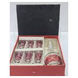 New in Box Vintage Italian Cranberry Glass Decanter Set w/Glasses