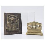 Signed Vintage Deco Brass Small Sculpture & Old Art Nouveau Brass Ring or Pill Box