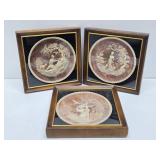 3 Vintage Framed INCOLAY Stone Plates