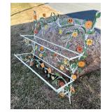 Mid Century Toleware Floral Metal 2-Tier Wall Shelf