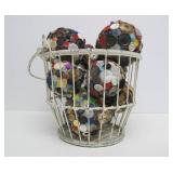 Metal Wire Basket Full of Folk Art "Vintage Button Balls"