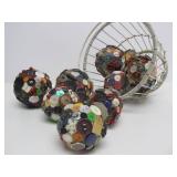Metal Wire Basket Full of Folk Art "Vintage Button Balls"