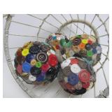 Metal Wire Basket Full of Folk Art "Vintage Button Balls"