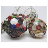 Metal Wire Basket Full of Folk Art "Vintage Button Balls"