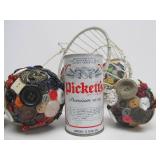 Metal Wire Basket Full of Folk Art "Vintage Button Balls"