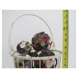 Metal Wire Basket Full of Folk Art "Vintage Button Balls"