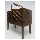 Very Nice Vintage Expandable Sewing Box w/Contents