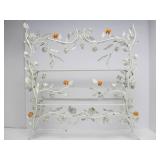 Mid Century Toleware Floral Metal 2-Tier Wall Shelf
