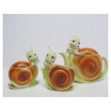Very Cute Vintage Mid Century Art Pottery Enesco Happy Snail Teapot & Crea/Sugar Set
