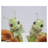 Very Cute Vintage Mid Century Art Pottery Enesco Happy Snail Teapot & Crea/Sugar Set