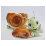 Very Cute Vintage Mid Century Art Pottery Enesco Happy Snail Teapot & Crea/Sugar Set