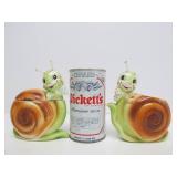 Very Cute Vintage Mid Century Art Pottery Enesco Happy Snail Teapot & Crea/Sugar Set