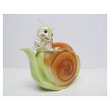 Very Cute Vintage Mid Century Art Pottery Enesco Happy Snail Teapot & Crea/Sugar Set