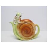 Very Cute Vintage Mid Century Art Pottery Enesco Happy Snail Teapot & Crea/Sugar Set