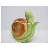 Very Cute Vintage Mid Century Art Pottery Enesco Happy Snail Teapot & Crea/Sugar Set