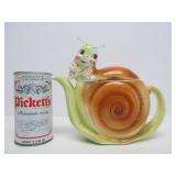 Very Cute Vintage Mid Century Art Pottery Enesco Happy Snail Teapot & Crea/Sugar Set
