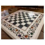 Large & Exceptional Italian Marble Chess Board w/ Genuine Gemstone Inlay