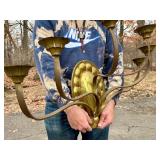 Wonderful Large Old Vintage Hand Hammered Brass Wall Candelabra