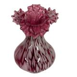 E2 - Vintage Fenton Cranberry Glass Vase - 8in - Ruffled Top Bulb Body