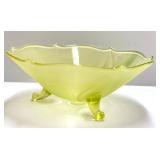 O1 - Vintage Art Deco Glass Footed Bowl - Three Scroll Feet, Fluted Rim