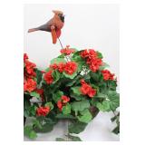 Pair of Red Geranium Plant in Wicker Basket with Cardinal Bird Figurine 9.5"L