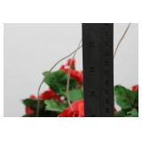 Pair of Red Geranium Plant in Wicker Basket with Cardinal Bird Figurine 9.5"L